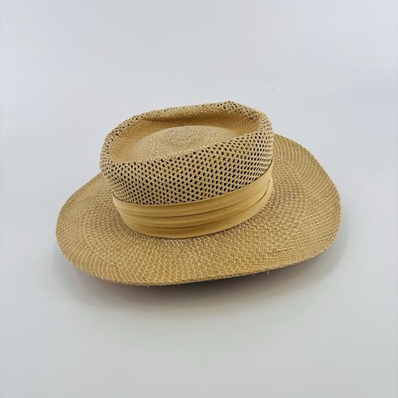 Greg Norman Embroidered Straw Hat Golfers Hat Shark Logo White Band Embroidered - Picture 5 of 6